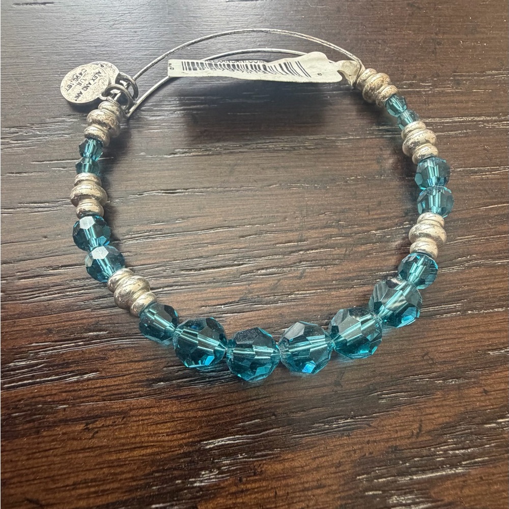 Alex and Ani Silver and Teal Beaded Bracelet